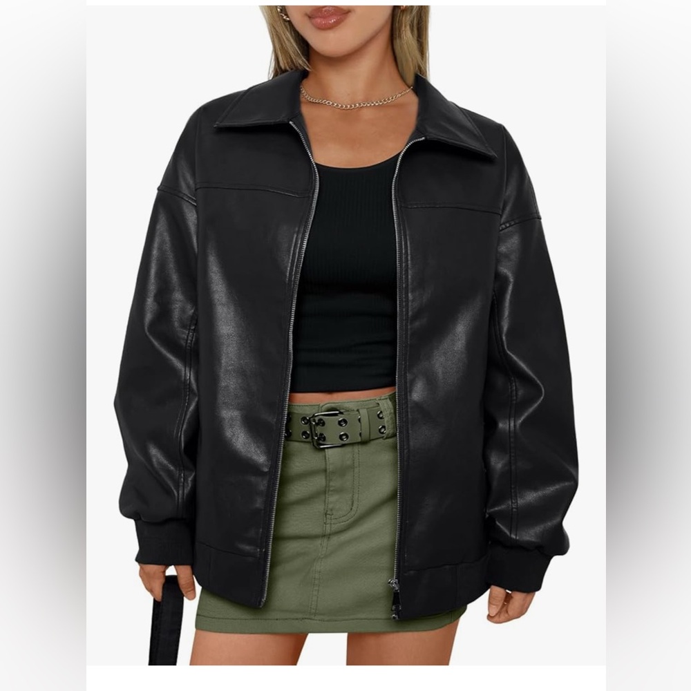 Black Leather Jacket with Oversized Bomber Fit